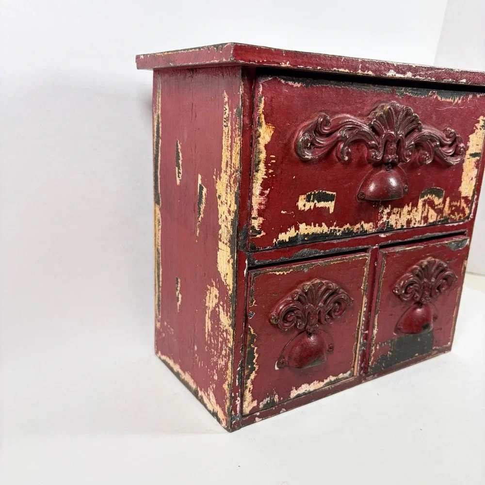 Distressed Red Wooden Mini Desktop Drawers Tabletop Organizer Chest Hobby Lobby